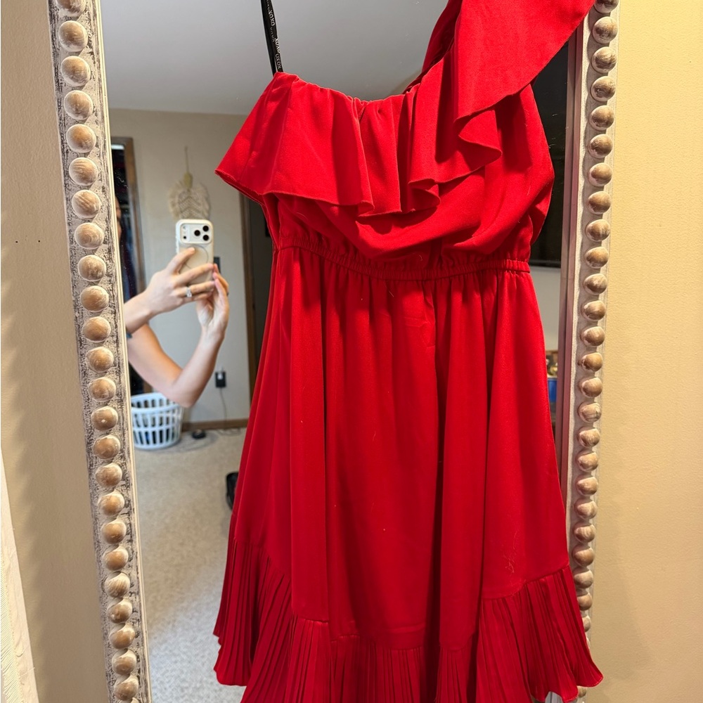 Red Ruffle One-Shoulder Dress - Picture 2 of 3